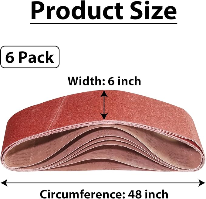 6 x 48 Sanding Belts, 80 Grit 6x48 Inch Sanding Belt for Belt Sander, 6x48 Aluminum Oxide Belt Sander Sanding Belts for Woodworking, 6 Pack(6x48in, 80 Grit)
