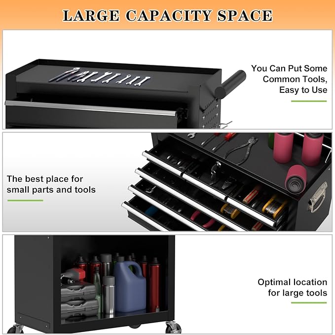 8-Drawer High Capacity Rolling Tool Chest, Removable Cabinet Storage Tool Box with Wheels and Drawers, Detachable Toolbox with Lock for Workshop Mechanics Garage (Black)
