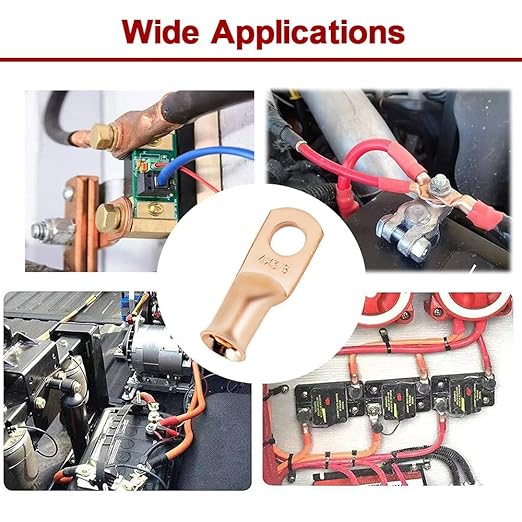 25Pcs 4 AWG 3/8 Heavy Duty Battery Cable Ends 4 Gauge Wire Connectors 4 Gauge Battery Cable Lugs Wire Lugs Ring Terminals Bare Copper Eyelets Tubular Ring Terminal Connectors
