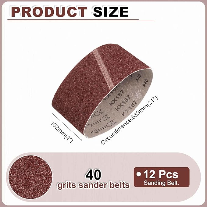 HARFINGTON 4 x 21 Inch Sanding Belts, 12 Pcs 40 Grits Aluminum Oxide Abrasive Belt Sander File Belt for Woodworking, Metal Polishing, Knife Sharpener