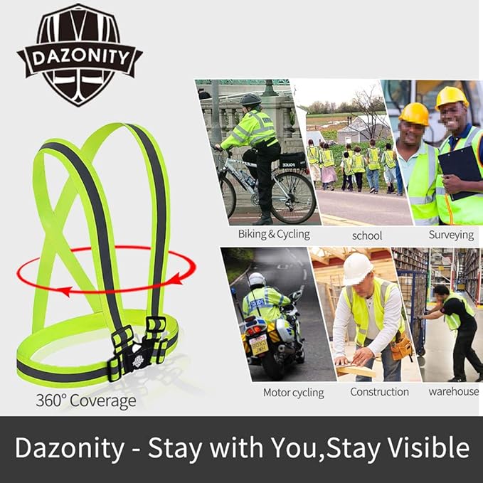 Dazonity High Visibility Safety Vest,Lightweight,Adjustable & Elastic Vest,Hi Vis Reflective Strips, Fit for Men & Women, Construction,Cycling, Runnning, Surveyor, (Orange)