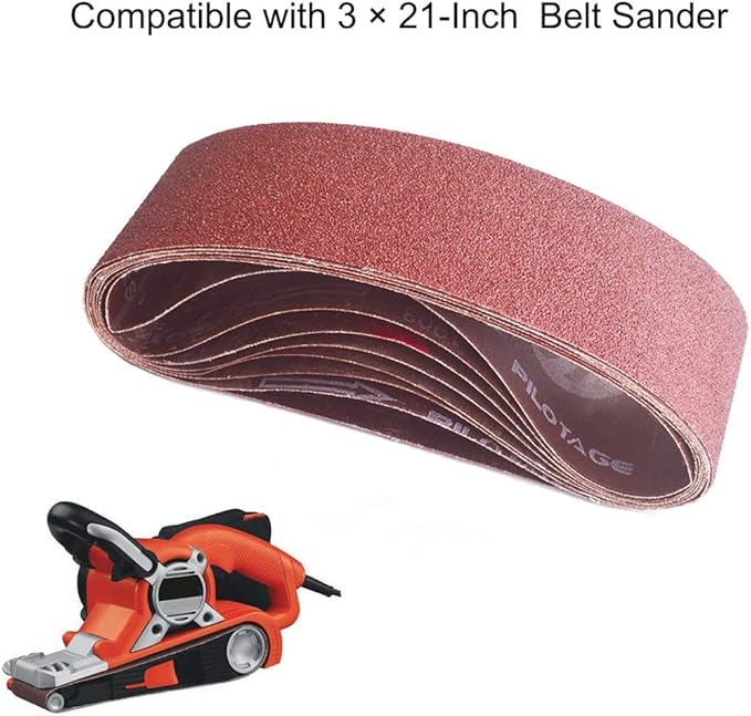 3 x 21-Inch Aluminum Oxide Sanding Belts, 40/80/120/240/400 Assorted Grits Abrasive Belts for Belt Sander, 15-Pack