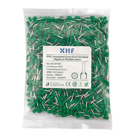 XHF 1000 PCS AWG 18/1.0mm² Wire Ferrules Insulated Copper Crimp Connectors, Crimp Pin Cord End Terminals Green