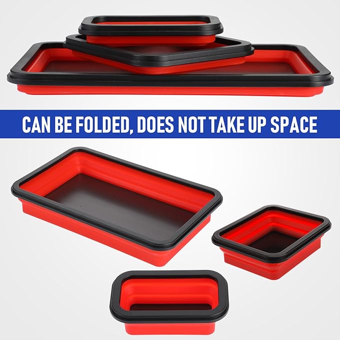 12 Pcs Collapsible Magnetic Parts Tray Set Foldable Tool Tray Storage Organizer Magnetic Tray 3 Different Size Collapsible Bowl for Screw, Bolts, Nuts, Washers, Pins, Tool Gifts for Men