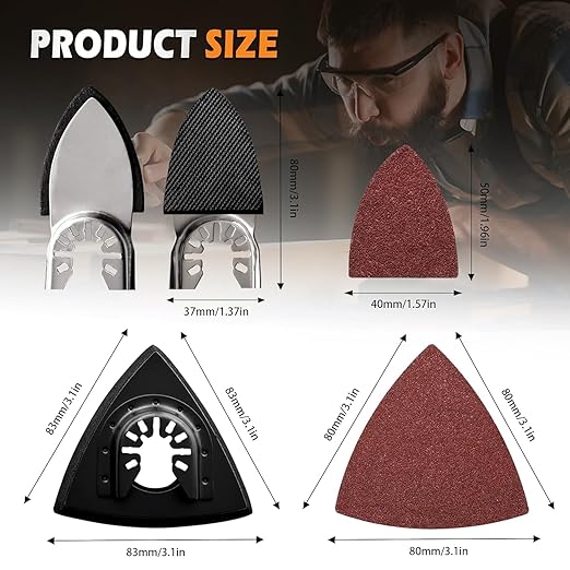 106pcs Oscillating Tool Sanding Kit with 3 Triangle 3 Finger Sanding Pads 100 Multitool Sandpaper for Wood Metal Drywall Universal Fit Multitool Accessories Professional Sanding Kit