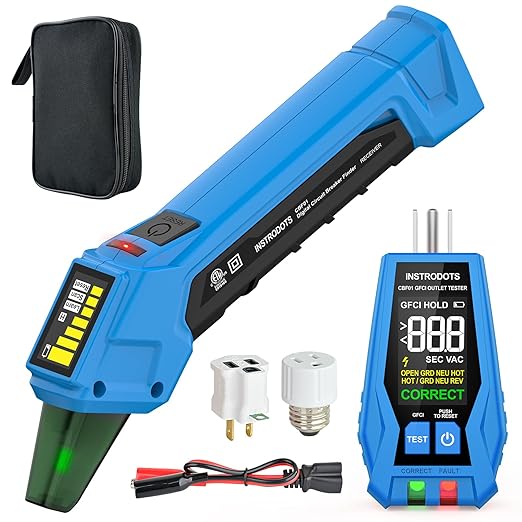 Circuit Breaker Finder Tool with Accessories, 90-135V AC Digital Breaker Finder with Integrated GFCI Outlet Tester, Circuit Tracer with Buzzer Alarm & Color Display, Includes Carrying Case