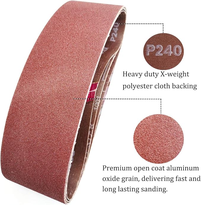 3 x 24 Inch Aluminum Oxide Sanding Belts, 3 Each of 40/80/120/150/240/400 Assorted Grits Abrasive Belts for Belt Sander, 18-Pack