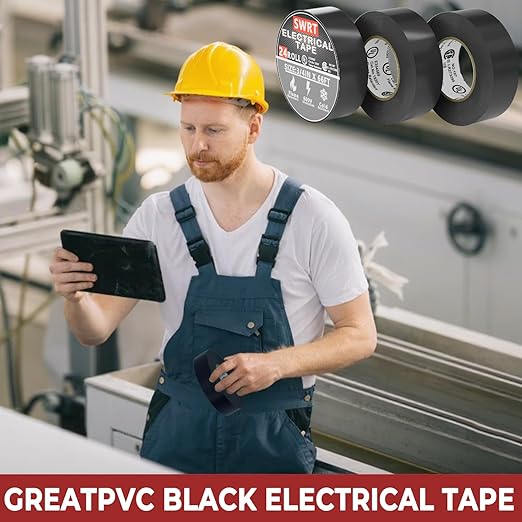SWRT 24 Pack UL/CSA Listed Black Electrical Tape 7 mils-600V, 0.75 in x 66 FT Electric Tape Flame Retardant, Strong Adhesive, for Home DIY Electrical Repairs Professional Installations