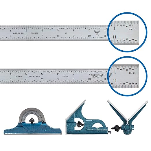 PEC Tools 4-Piece Hardened Combination Square Set - 4R 12”Machinist Blade, Cast Iron Head, Center Head, Combination Square with Level and Scribe Tool, Reversible Locking Bolt, Made in USA