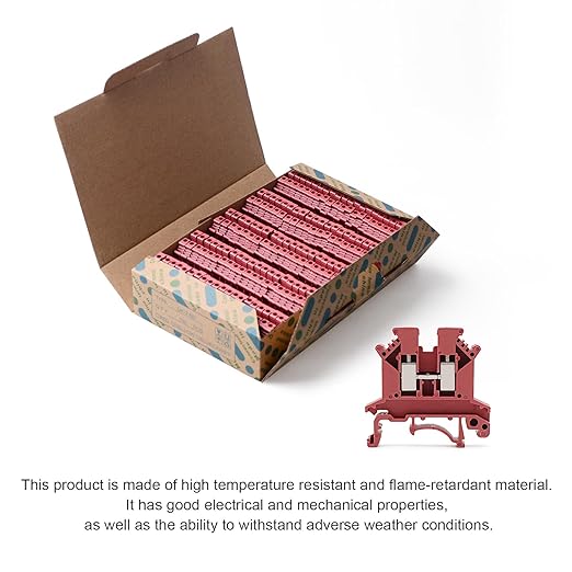 Red UK-2.5B Rail Type Terminal Block Voltage and Current Safety Ground Terminal Block 800V 32A 2.5 Square mm 100 Pack
