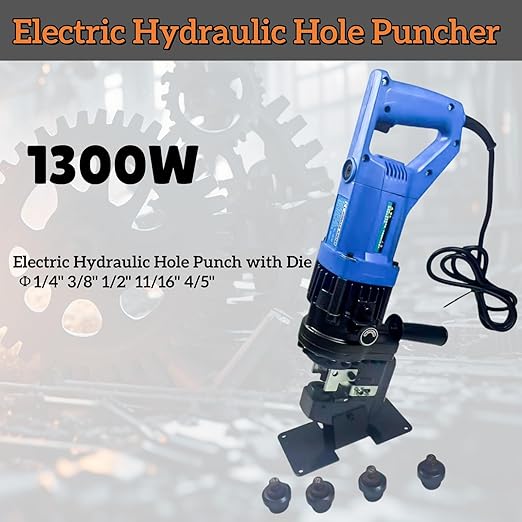 1300W Electric Hydraulic Hole Puncher with 5 Dies (Φ1/4", 3/8", 1/2", 11/16", 4/5") - Angle Steel Punching Machine for Steel, Iron, Aluminum, Copper Plates Mustrod