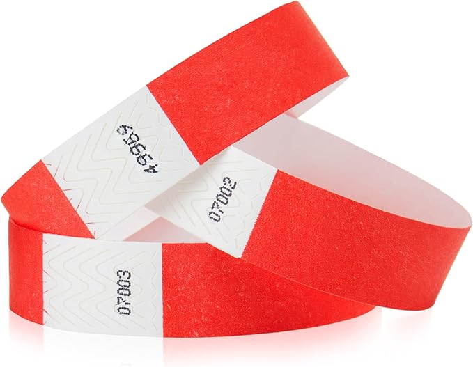 1,200 WristCo Neon Red Tyvek Wristbands for Events - Tamper-Proof Design & Fluorescent Color Prevent Reuse Premium-Grade Bracelets for Hospital & Medical ID, Party & VIP Identification
