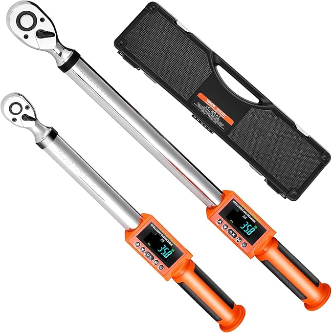 VEVOR Digital Torque Wrench 3/8 1/2 Inch Drive, 0-44.25FT.LB(0-60Nm)/0-162.26FT.LB(0-220Nm) ±2% Accuracy, Electronic Torque Wrench with Preset Mode,Vibration,Buzzer,LED Notification,5Units of Measure