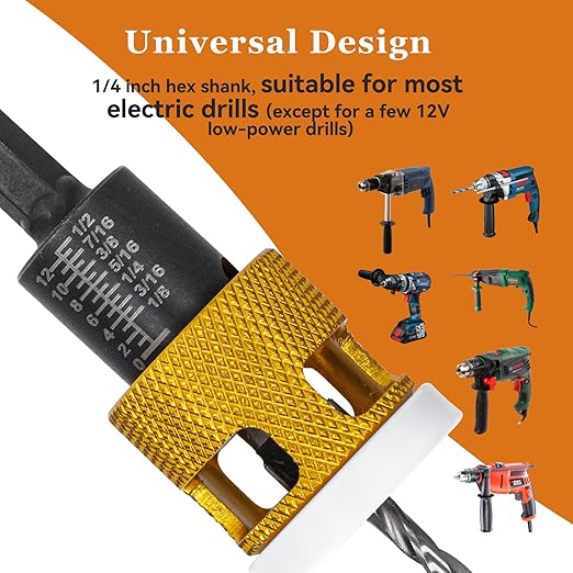 5 Pcs Hex Shank Countersink Drill Bit Set with Low Friction Depth Stop, 1/8" 9/64" 5/32" Drill+3/8” 82° Counter-Bore,11/64" 3/16" Drill+ 1/2" 82° Counter Bore,HSS M2 Tapered Bits (Yellow)