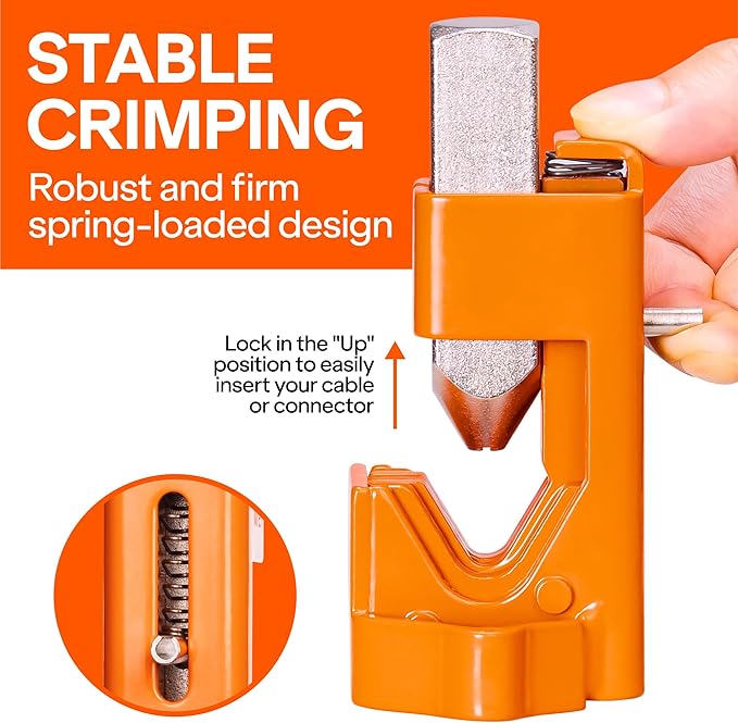 Wirefy Hammer Lug Crimper Tool - Cable Battery Wire Crimping Too Made with Hardened Stainless Steel - Accommodates Gauges from 8 AWG to 4/0