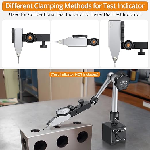 Neoteck 132lbs/60kg Max Pull Steel Magnetic Base for Digital Dial Indicator with 3/8 inch (9.52mm) Clamping Hole Adjustable Test Indicator Holder Weighs 671g Widely Used in 3D Printer and Lathe