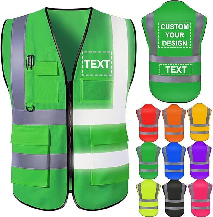 Custom Safety Vest for Men with Logo High Visibility Safety Vests Reflective with Pockets and Zipper Construction