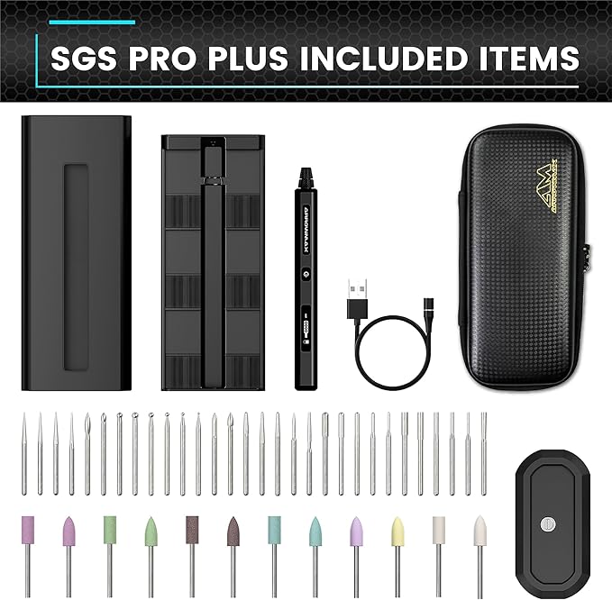 AM ARROWMAX Mini Engraving Pen with 42 Bits, Aluminum Case & Tool Bag-Smart Motion Control, APP & OLED Display, Magnetic Charger, Engraving Pen for Metal/Wood/Glass/Plastic, SGS PRO Plus (Black)