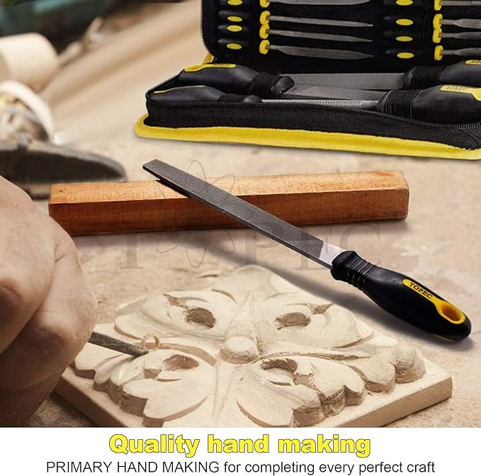 Topec 26Pcs File Set, Round and Flat File Kits are Made of High Carbon-Steel, Ideal Wooden Hand Tool for Woodwork, Metal, Model & Hobby Applications