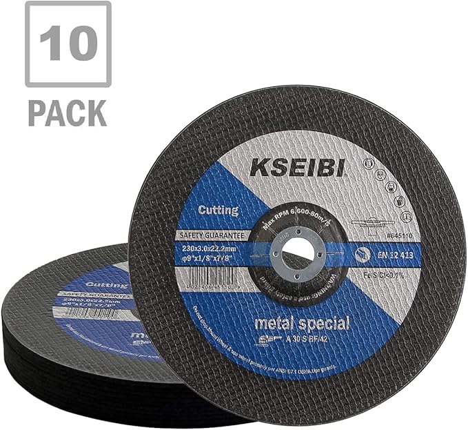 KSEIBI 645110 Grinding Wheels 10-Pack, Aluminum Oxide Discs for Metal & Stainless Steel, 9" x 1/8" x 7/8", Aggressive Grinding for Angle Grinders, Depressed Center Design