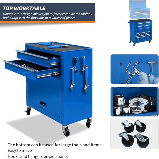 8-Drawer High Capacity Rolling Tool Chest - Wheeled Cabinet with Lockable Drawers - Combo Tool Box for Workshop & Mechanics Garage
