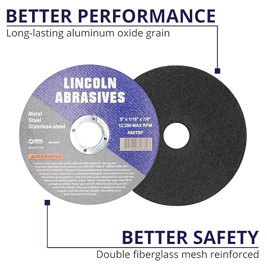 200 Pc 5" x 1/16" x 7/8" Cut-Off Wheels Lincoln Abrasives Metal & Stainless Steel