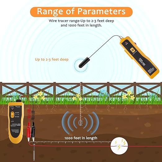 NOYAFA NF-816 Underground Wire Locator, Underground Cable Locator for Pet Fence Buried Sprinkler Valve, Locating Irrigation Tone Generator Kit Probe, Electrical Wire Tracer with Earphone