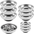 FUNSUEI 9 Packs 3/4/6 Inches Magnetic Tray Set, Stainless Steel Magnetic Bowl, Round Magnetic Parts Tray for Pins, Screws, Bolts, Nuts, Small Parts