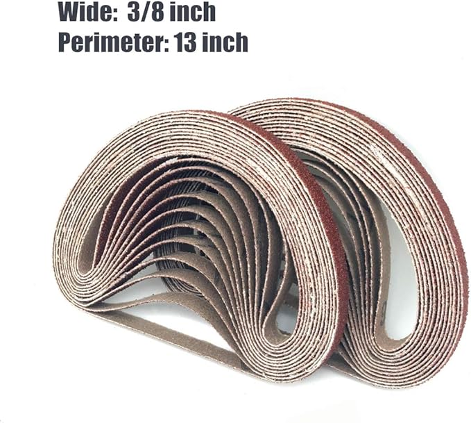 3/8 x 13 Sanding Belts, 60 Grit Aluminum Oxide Sandpaper Belt Sander Paper for 3/8 Inch x 13 Inch Belt Sander, 24 Pack(3/8x13in, 60 Grit)