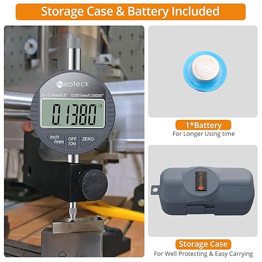 Neoteck DTI Digital Dial Indicator 0.5 inch/12.7mm, High Resolution: 0.00005 inch/ 0.001mm, Digital Probe Indicator Dial Test Gauge
