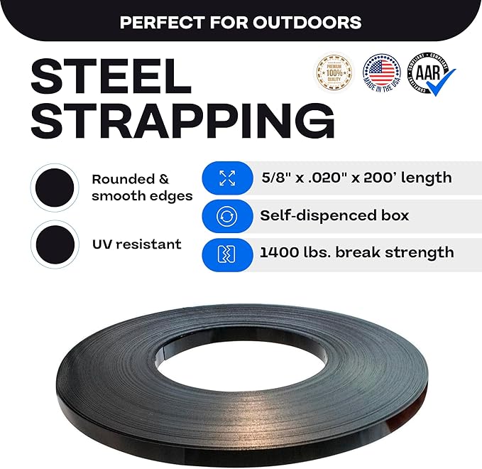 IDL Packaging 5/8" x .020" x 200' Steel Strapping Coil, 1400 Lbs Break Strength in Self-Dispensed Сardboard Box - Portable Strong Banding with Superior Cut-Resistance (Pack of 3)
