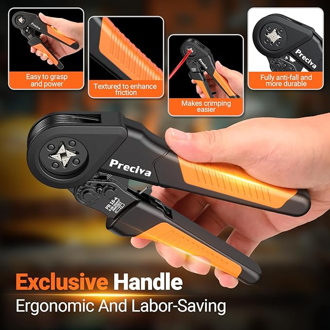 Preciva Ferrule Crimping Tool Kit - AWG 28-5 (0.08-16mm²) Self-Adjustable Ratchet Ferrule Terminals Crimping Tool, Quadrilateral Ferrule Crimper with 1500Pcs Ferrules Connectors