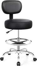 Drafting Chair with Backrest – Adjustable Foot Rest Rolling Stool with Wheels, PU Leather Swivel Stool for Office Spa Studio Lab Counter Salon Home Work Bar Kitchen Shop(Silver)