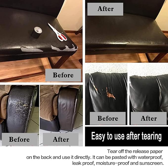 Leather Repair Patch Leather Repair Tape Self-Adhesive Cuttable Vinyl Leather Repair Kit for Couches Sofa Car Seat Furniture Cabinets Chair (Brown, 17.3 X 78.7 inch)