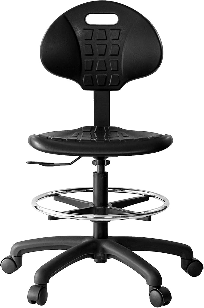 Chair Master (Medium Bench Stool, Standard Casters Easy to Clean! Ergonomic Polyurethane Bench Stool. Seat Height Range 18"-26". Adjustable Footring. for Home Office Lab Workstation