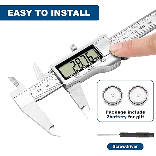 Digital Caliper Measuring Tool, 6 Inch Stainless Steel Vernier Caliper Digital Micrometer with Large LCD Screen, Auto-Off Feature, Easy Switch from Inch to Millimeter