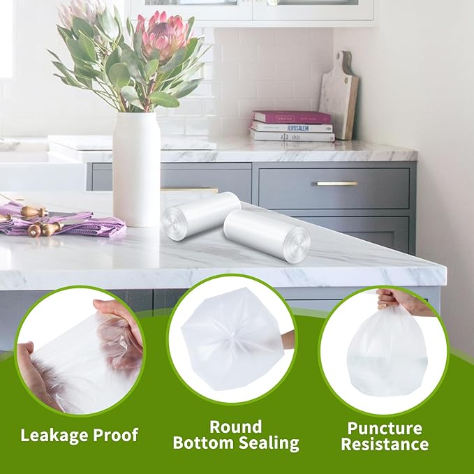 Clear Small Trash Bags 4-Gallon bathroom garbage bags, Trash Bags for Bathroom Bedroom Office - Unscented 15 Liters waste basket liners (150 Counts)