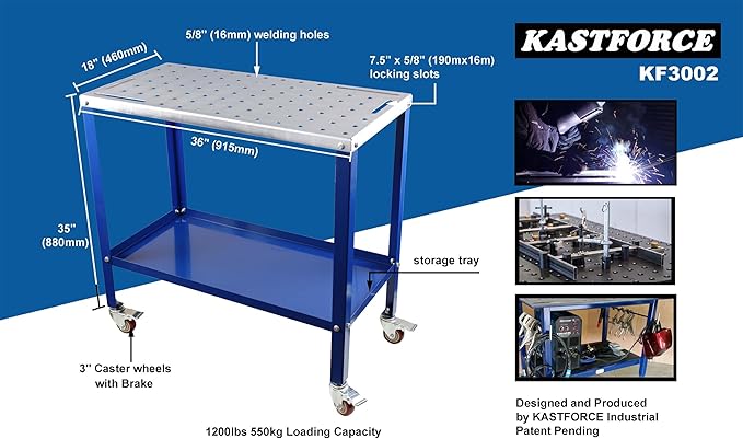 KF3002 Rust-Free 36”×18” Welding Table 1200 lbs Loading Capacity, Wedling Cart Universal Work Table with 5/8" Holes, Top Thickness up to 10Ga, Withstands Heat up to 1600 Fahrenheit