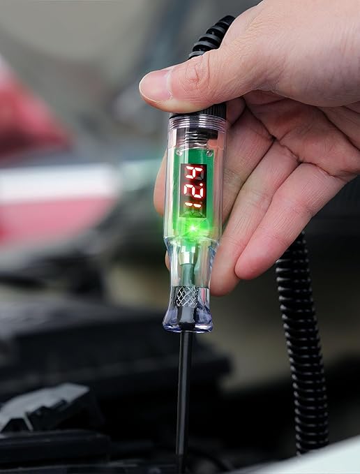 Automotive Test Light with 3-48V LED Digital Display, Circuit Tester Automotive with Voltmeter and Dual Color Polarity Indicator Light, Electrical Voltage Test Pen with Sharp Stainless Probe