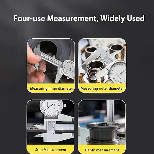 8 Inch Dial Caliper, MFQNENLK 4-Way Measurement Calipers, 0.001 Accuracy Imperial Shockproof Measuring Tool with Plastic Case (Dial Caliper 0-8" Range)