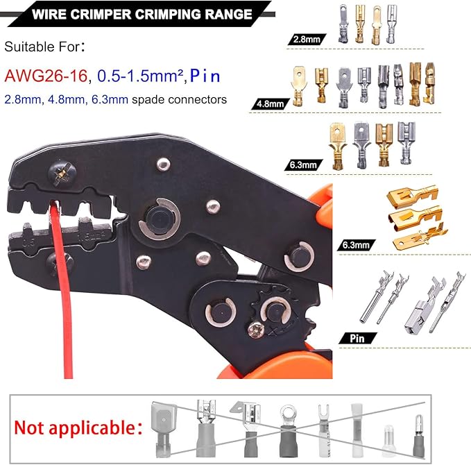 Twidec/Wire Crimping Pliers 2.8/4.8/6.3 mm Spade 26-16AMG Crimping Tools Manual Crimp Fold Tool for Open Barrel Terminals SN-48B