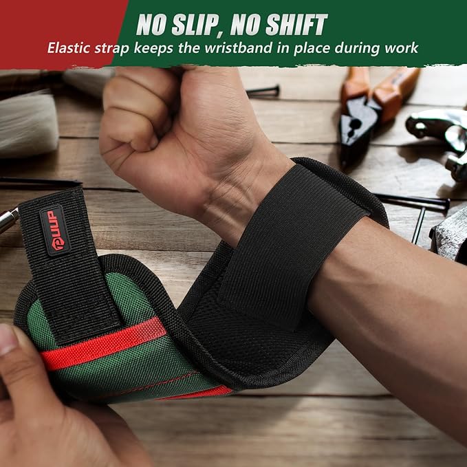 Magnetic Wristband for Tools, Tool Belt Wrist Band with LED Light, 15 Powerful Magnet, Adjustable Wrist Screws Holder, Birthday Gift for Men, Him, Dad, Fathers Day, Mechanics, Woodworker, Handyman