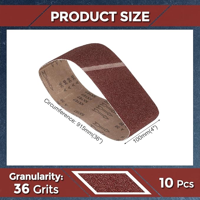 10 Pcs Sanding Belts 4 x 36 Inch 36 Grit Aluminum Oxide Abrasive Sandpaper for Belt Sander Metal Grinding Wood Working Weld Rust Removal