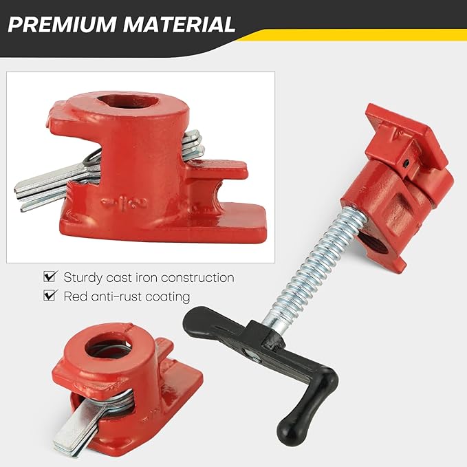 Wood Gluing Pipe Clamp Set | 1/2" Heavy Duty Woodworking Cast Iron Pipe Clamps Quick Release Pipe Wood Clamps (6 Pack, 1/2")