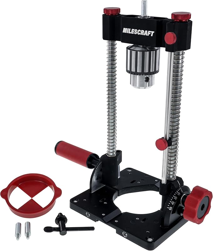 Milescraft 1348 Drill Mate PRO – Heavy-Duty Portable Drill Press Drilling Guide, ½” Chuck, Precision Drilling Jig Attachment for Drilling Angled or Straight Holes, Adjustable Drill Guide Attachment