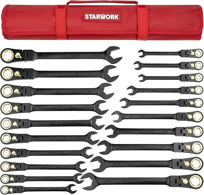 TRUE MECHANIC™ 20-Piece, 120T, Reversible, Flexible Ratcheting Wrench Set, Non-Slip, Long Pattern, SAE/Metric, Professional, With Portable Roll-Up Pouch Bag
