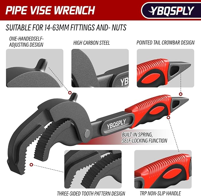 Pipe Wrench Set, 10” and 15” Self Adjusting Wrench 2-Piece Plumbing Tools - Pipe Vise Wrench Basin Wrench for 0.55“-2.48”/14-60mm Standard Nuts, Irregular Nuts, Pipes Use