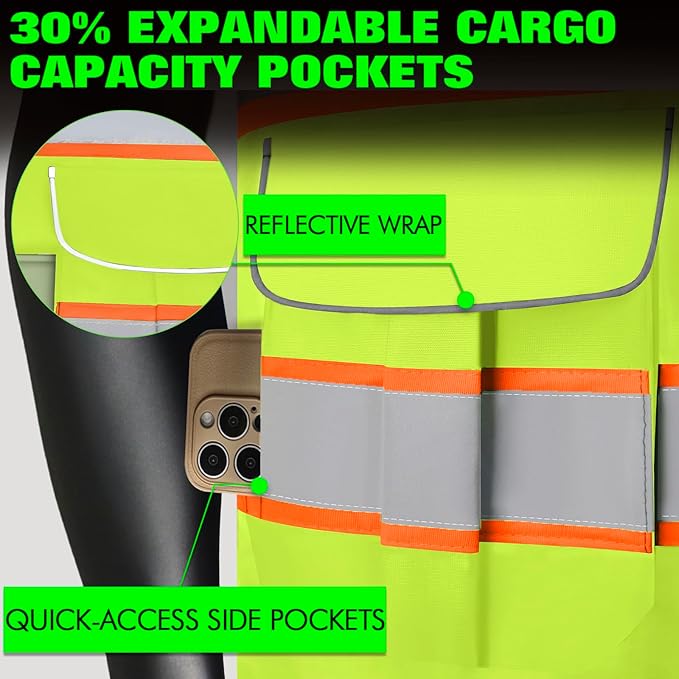BeautyWill Custom Logo 10/20 Pack Safety Vest Class2 High Visibility Vest with Pockets Breathable Construction Vest Bulk