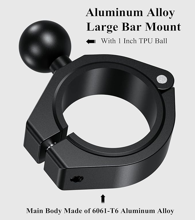 BRCOVAN 1'' Ball Large Bar Clamp Mount, Fit 1.5'' / 1.65'' / 1.75'' / 1.85'' / 2'' Round Rails & ATV UTV Roll Cages, Fit for RAM Mounts B Size 1 Inch Ball Double Socket Arm, Aluminum Alloy