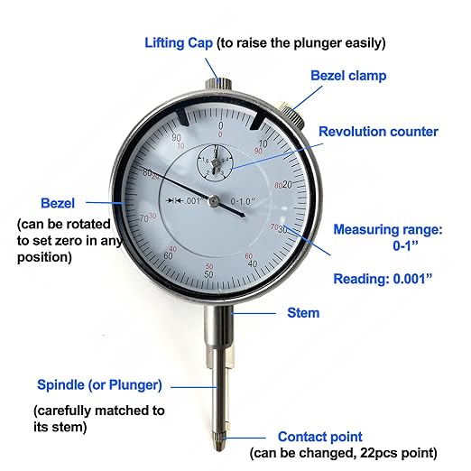 TR TOOLROCK Professional 0-1.0" Dial Indicator with Magnetic Base Holder & Point Precision Inspection Set Tester Gage Gauge Fine Adjustable Long Arm 0.001" Precision